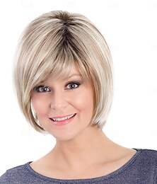 halpa -lyhyt blondi pixie-peruukki naisille kerrostettu luonnollinen synteettinen peruukki otsatukkalla lämmönkestävä korvaava cosplay-peruukki