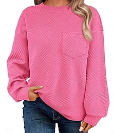 economico -felpa da donna casual street dailywear girocollo tasca manica lunga nero fucsia verde grigio autunno inverno