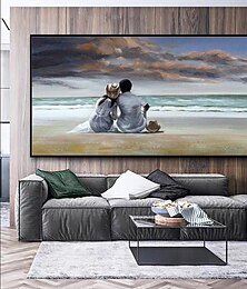 abordables -Peinture à l'huile sur toile faite à la main de couple de bord de mer de Mintura, décoration murale, image de paysage abstrait moderne pour la décoration intérieure, peinture roulée sans cadre, non