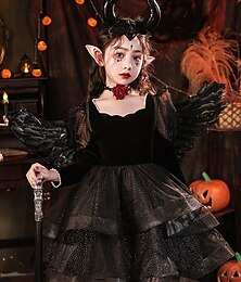 Недорогие -Дети Девочки Платье для вечеринки Сплошной цвет Рукав 3/4 Выступление Сетка Принцесса Косплей Костюм Милая Сетка До середины икры Платье-футляр Платье из тюля Лето Весна Осень 4-12 лет Черный