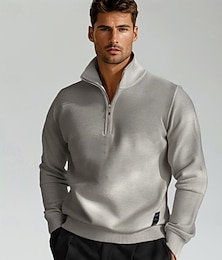 economico -Per uomo Maglia Tinta unica Mezza zip Maglieria Elegante Regali di Natale Casa Abbigliamento Autunno Inverno Grigio chiaro S M L