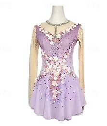 preiswerte -Eiskunstlaufkleid Damen Mädchen Eislaufen Kleid Violett Patchwork Netzstoff Hohe Elastizität Training Wettbewerb Eiskunstlaufkleidung Klassisch Kristall / Strass Langarm Eislaufen Eiskundstlauf