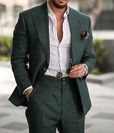 cheap -Men's Wedding Suits Closure collar Dark Green Solid Colored Slim Fit 2 Piece Single Breasted One-button