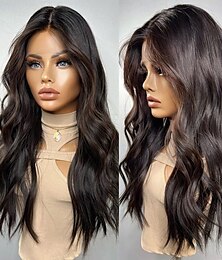 baratos -Cabelo humano remy 13x4 Lace Front Peruca Parte do meio Cabelo Brasileiro Ondulado Multi Cores Peruca 130% 150% Densidade do Cabelo com o cabelo do bebê Cabelo com Luzes / Reflexos Sem cola Para