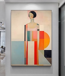 abordables -peinture à l'huile abstraite originale de femme à géométrie minimaliste sur toile, art mural peint à la main, décoration de maison moderne, art contemporain sans cadre