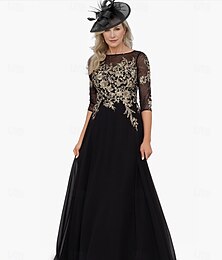abordables -Robe A-Line Robe de mère de la mariée Élégante Col bijou Longueur au sol Chiffon Manches demi avec appliqués Bloc de couleur taille personnalisée gratuite