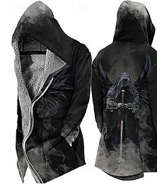 billige -Herre Soldier Vinterfrakk Fleece-jakke Frakk Varm Pustende Bekvem Årgang Abstrakt Gotisk Sport & Utendørs Dagligdagstøy Ut på byen Glidelås Lomme Trykt mønster Høst vinter Hettegenser Langermet Svart