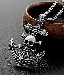 economico -collana con ciondolo da uomo con teschio e ancora gotica – catena in acciaio inossidabile a tema pirata vintage per stili da motociclista, punk e Halloween