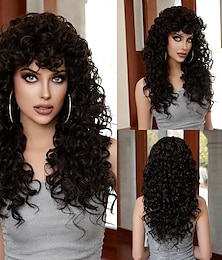levne -Syntetické paruky Uniformy Kariéra kostýmy Princeznovské Kudrny Deep Curly Střední část Vrstvený střih S ofinou na stroji Paruka 26" Tmavěhnědá Umělé vlasy Dámské cosplay Párty Módní Tmavě hnědá