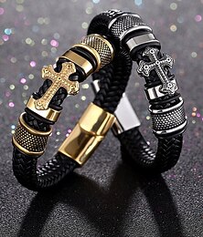economico -bracciale da uomo con croce con accenti in oro e argento e chiusura magnetica – elegante braccialetto intrecciato per abbigliamento casual e religioso