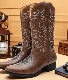 economico -Per uomo Stivaletti Stivali da cowboy Vintage Classico Esterno PU Stivali alti Nero Marrone Inverno