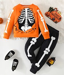preiswerte -Halloween Jungen 3D Cartoon Schädel Sportanzug Sweatshirt & Jogginghose Set Trainingsanzüge Langarm Frühling Herbst Täglich Lässig Komfort Kinder 4-12 Jahre Rundhalsausschnitt Outdoor Urlaub Sport