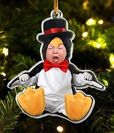 ieftine -Globuri de Crăciun personalizate cu fotografie acrilic 2D ornamente personalizate cu fața pinguinului bebeluș decorațiuni pentru bradul de Crăciun cadouri cu pandantive suspendate
