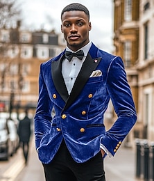 preiswerte -Herren Blazer-Jacke Smoking Vintage Party Samt Patchwork Einfarbig Blazer Schwarz Burgunderrot Dunkelblau Weite Passform Zweireihige Sechs-Knöpfe