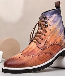 abordables -bottines brogue peintes à la main pour hommes avec design à lacets, tige en similicuir et semelle robuste - chaussures décontractées vintage élégantes