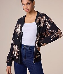 abordables -veste bomber à paillettes et col ras du cou
