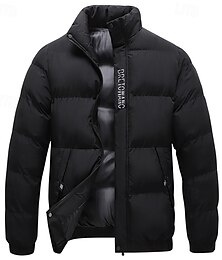 economico -Per uomo Giacca invernale Piumino Imbottito Cerniera Tasche Poliestere Tasche Esterno Appuntamento Casual / quotidiano Standard Di tendenza Informale Tenere al caldo Antivento Inverno Liscio Nero Blu