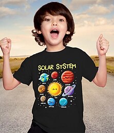 abordables -100% Coton Enfants Garçon Noir Graphic Soleil Ciel / Galaxie T-shirt Hauts Col Ras du Cou Manche Courte Casual Usage quotidien Vacances Mode Sport Imprimer Eté