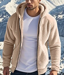 billige -Herre Fleece-jakke Teddyfrakk Hettegenser Daglig Feriereise Hold Varm Lomme Fleece Høst vinter عادي Mote Gatemote Med hette Normal Svart Navyblå Kakifarget Grå Jakker