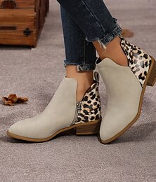 abordables -bottines beiges pour femmes à imprimé léopard et talon bas bloc – bottines tendance à fermeture éclair latérale pour un usage décontracté et quotidien