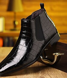 levne -pánské černé boty s krokodýlím vzorem z umělé kůže chelsea boots - elegantní nazouvací kotníkové boty pro formální i pracovní oblečení