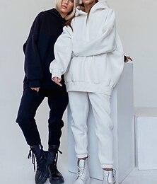 abordables -Mujer Cálido Sudadera Sherpa Pantalones de lana Manga Larga Con Capucha Color sólido Negro Blanco Primavera Holgado