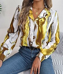 abordables -Camisa de mujer vintage elegante moderna manga larga regular cuello de camisa trabajo salir amarillo rojo azul morado otoño invierno