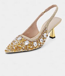 preiswerte -Slingback-Pumps mit goldenen Strasssteinen und Perlenverzierung für Damen – luxuriöse spitze Schuhe für Hochzeiten, Partys und formelle Anlässe