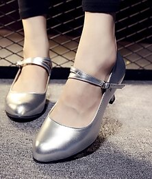 voordelige -Dames Moderne dansschoenen Schoolfeest Ballroomdansen Square Dance Grote maten Hakken Cuba-hak Gesp Volwassenen Donkerrood Zwart Wit