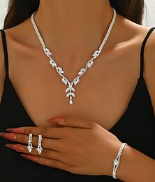 economico -I monili nuziali 3 Diamanti d'imitazione 1 collana 1 bracciale Orecchini Per donna Classico Dolce Adorabile Classico Amore Prezioso Parure di gioielli Per Matrimonio Regalo