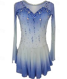 halpa -Taitoluistelupuku Naisten Tyttöjen Luistimet Hameet Sininen Tilkkutäkki Silmukka Erittäin elastinen Kouluts Kilpailu Luisteluasu Klassinen Kristalli / Strassi Pitkähihainen Luistelu Taitoluistelu