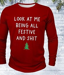 Недорогие -Новогодняя тематика Муж. Новогодняя ёлка Забавный сленг Футболка Длинный рукав Футболка 3D печать Вырез под горло Рубашка Отпуск Оригинальный рисунок Для улицы Повседневные Черный Белый Красный