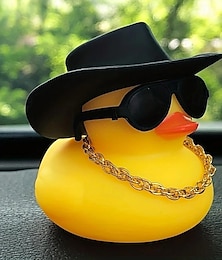 abordables -ornement de tableau de bord de canard jaune - accessoires de style de voiture avec chapeau de cow-boy, lunettes de soleil et collier - décoration intérieure de voiture unique