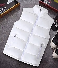 billiga -Herr Pufferväst Väst Gilet Semester Dagligen Datum Mode Ledigt Höst vinter Ficka Polyester Håller värmen Bekväm Slät Dragkedja Hög krage Normal Svart Vit Rubinrött Blå Väst