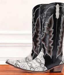 economico -stivali da cowboy western da uomo – in similpelle nera con dettagli stampati a serpente, dettagli ricamati e tacco a strati, perfetti per rodeo, eventi country e abbigliamento casual