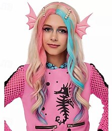 economico -parrucca blu lagoona resistente al calore per bambini - parrucche per feste di cosplay di halloween di monster high