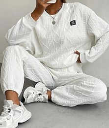 economico -Per donna Sportivo Di tendenza Blusa Pantaloni Manica lunga Girocollo Tinta unica Ufficio Informale Giornaliero Bianco Primavera Morbido