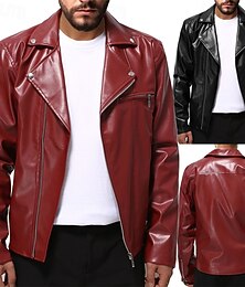 economico -Per uomo Giacca di pelle sintetica Giacca da motociclista Giacca in vernice Giacca da moto Giornaliero Da mare Antivento Tenere al caldo Tasche Autunno inverno Liscio Di tendenza Classico Colletto
