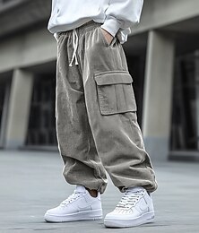 economico -Per uomo Pantaloni cargo Pantaloni di velluto a coste Pantaloni Pantaloni larghi A cordoncino Vita elastica Multi tasca Tinta unica Traspirante Morbido Lunghezza intera Formale Ufficio Attivit