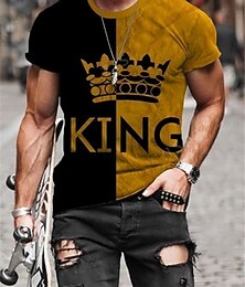 abordables -Homme Lettre Épissage Lit 2 Places 'King' T-shirt Manche Courte T-shirt Impression 3D Col ras du cou Chemise ancien Chic & Moderne Basique Décontracté Quotidien Noir / Jaune Noir / Gris Blanche