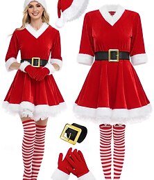levne -Ježíšek Paní Klausová Úbory Efektní vánoční šaty Vánoční santa obleky Cosplay kostýmy Dámské Vánoce Nový rok Štědrý večer Vánoce Dospělé Vánoce Silvestr Šaty Rukavice Pásek Ponožky Klobouk