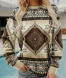 abordables -Jersey de mujer con estampado floral, moderno, informal, holgado, cuello redondo, manga larga, inelástico, para primavera y otoño, cómodo, transpirable, tejido suave