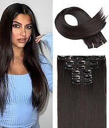 abordables -Droit Clips Cheveux Synthétiques Longue Extension des cheveux A Clipser 6 pièces / paquet Doux Lisse Résistant à la chaleur Femme