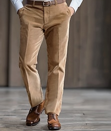 economico -Per uomo Pantaloni Eleganti Pantaloni in velluto a coste Pantaloni invernali Chinos Tinta unica Lunghezza intera Formale Matrimonio All'aperto Elegante Vacanza Cachi Micro-elastico