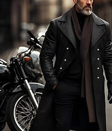 economico -Per uomo Giacca in Ecopelle Giacca di transizione Giacca da Biker Giacca in pelle rossa Vacanza Quotidiano Antivento Caldo Tasca Autunno & Inverno Semplice Moda Classico Bavero Lungo Finta pelle Nero