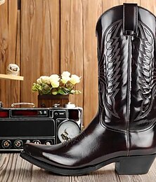 economico -stivali da cowboy western classici da uomo in similpelle marrone - motivo in rilievo, punta affilata e tacco medio per rodeo, ranch e abbigliamento casual