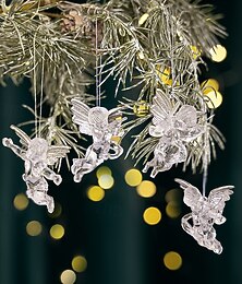 abordables -Lot de 4 décorations d'ange de Noël, anges en acrylique transparent avec ailes argentées, décoration à suspendre pour arbre de Noël pour décoration de vacances