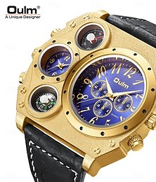 abordables -Relojes para Hombre Oulm con Gran Esfera Reloj de Cuarzo de Marca de Lujo para Hombre Relojes Deportivos de Cuero de Gran Tamaño en Dos Zonas Horarias