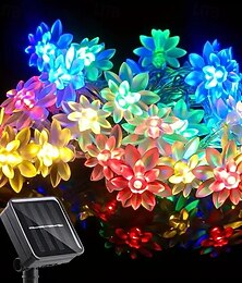 Недорогие -гирлянды на солнечных батареях в виде цветка лотоса – 20/30/50 светодиодных двухслойных лепестковых ламп, 8 режимов, водонепроницаемые декоративные светильники для сада, двора, рождественской елки и вечеринок, цветные/теплые белые