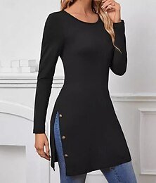 economico -tunica da donna elegante moderno casual manica lunga regolare top girocollo lavoro quotidiano nero autunno inverno